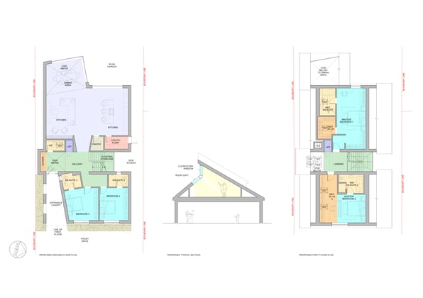 A colourful floor plan of a new build representing architecture and design whilst showcasing examples of layouts for rooms